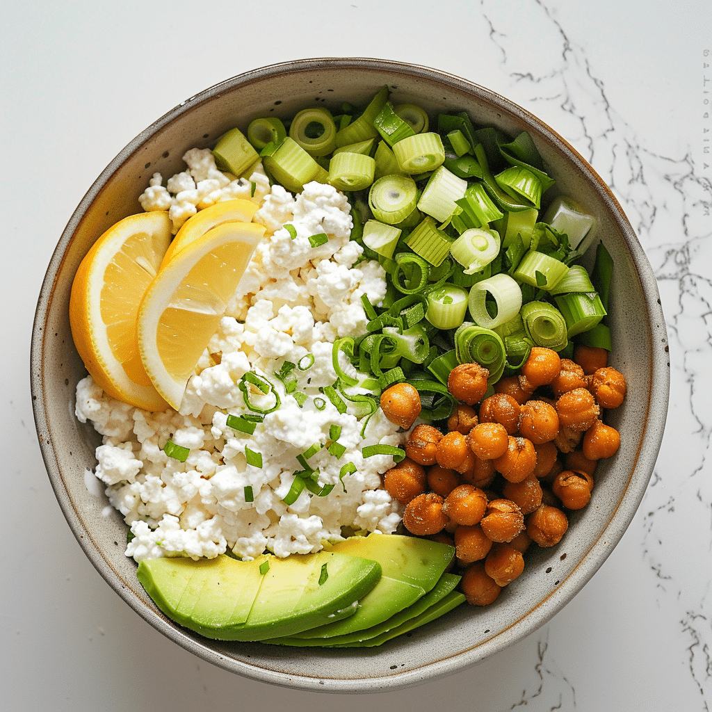 Avocado + roasted chickpeas + scallions + lemon juice