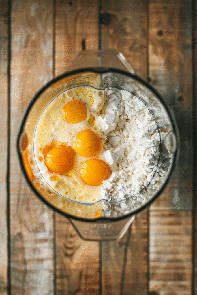 Cottage cheese and eggs blended in a glass blender for egg bites