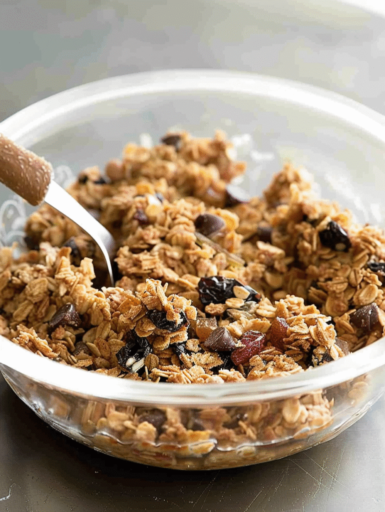 Soft chewy granola bars with chocolate chips and dried fruit