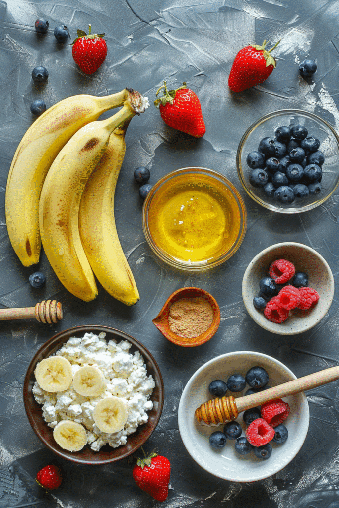 cottage cheese ice cream recipe Ingredients for cottage cheese ice cream on marble counter