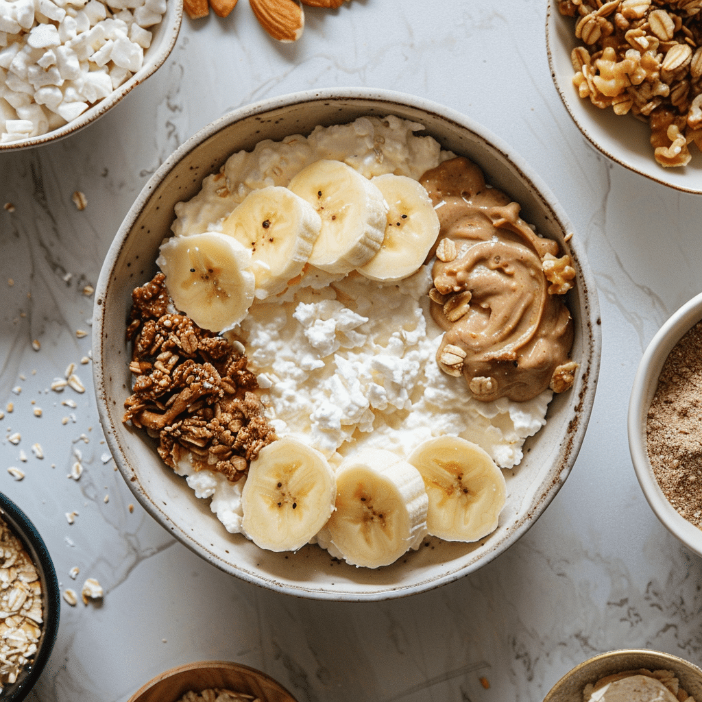 Banana + nut butter + granola crumbles