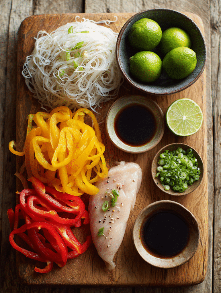 Ingredients for gluten-free chicken Pad Thai meal prep