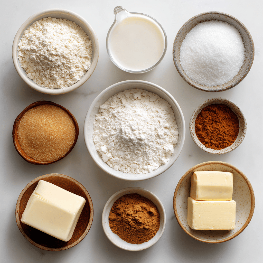 Ingredients for gluten-free and dairy-free cinnamon rolls