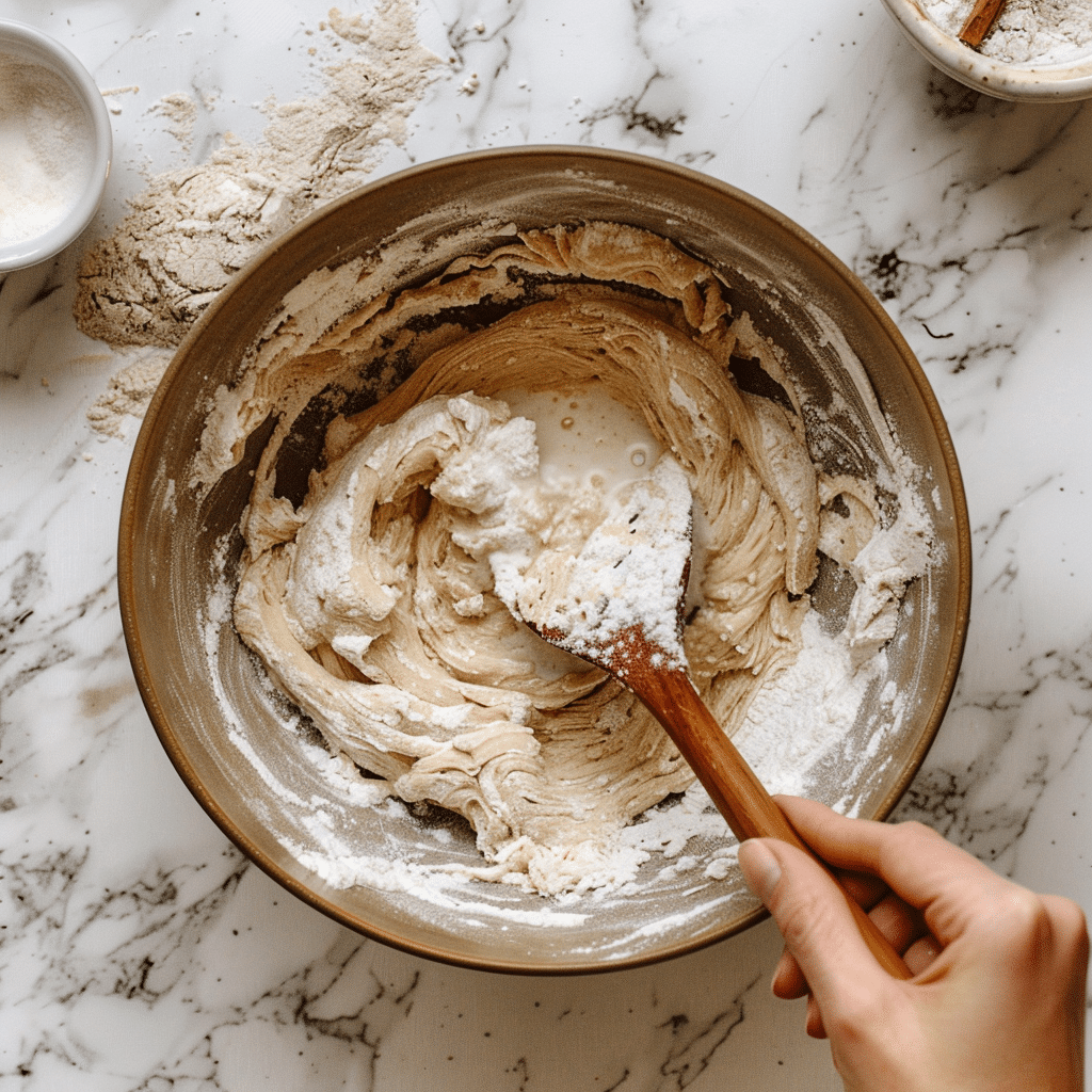 Mixing gluten-free cinnamon roll dough