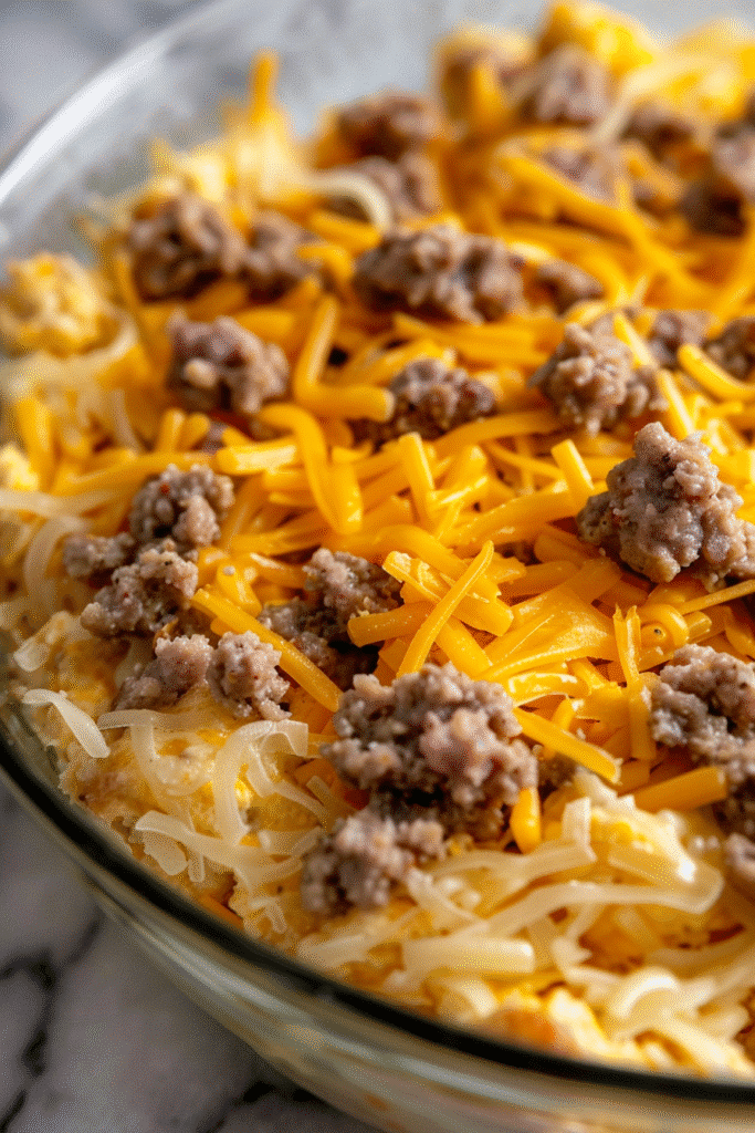 Mixing gluten free sausage ball ingredients