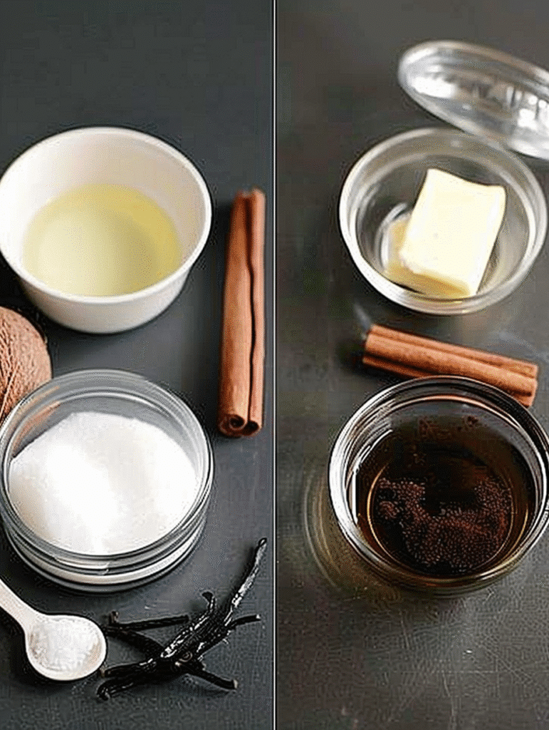 Ingredients for flavoring granola bars: oils, butter, vanilla, cinnamon, and salt