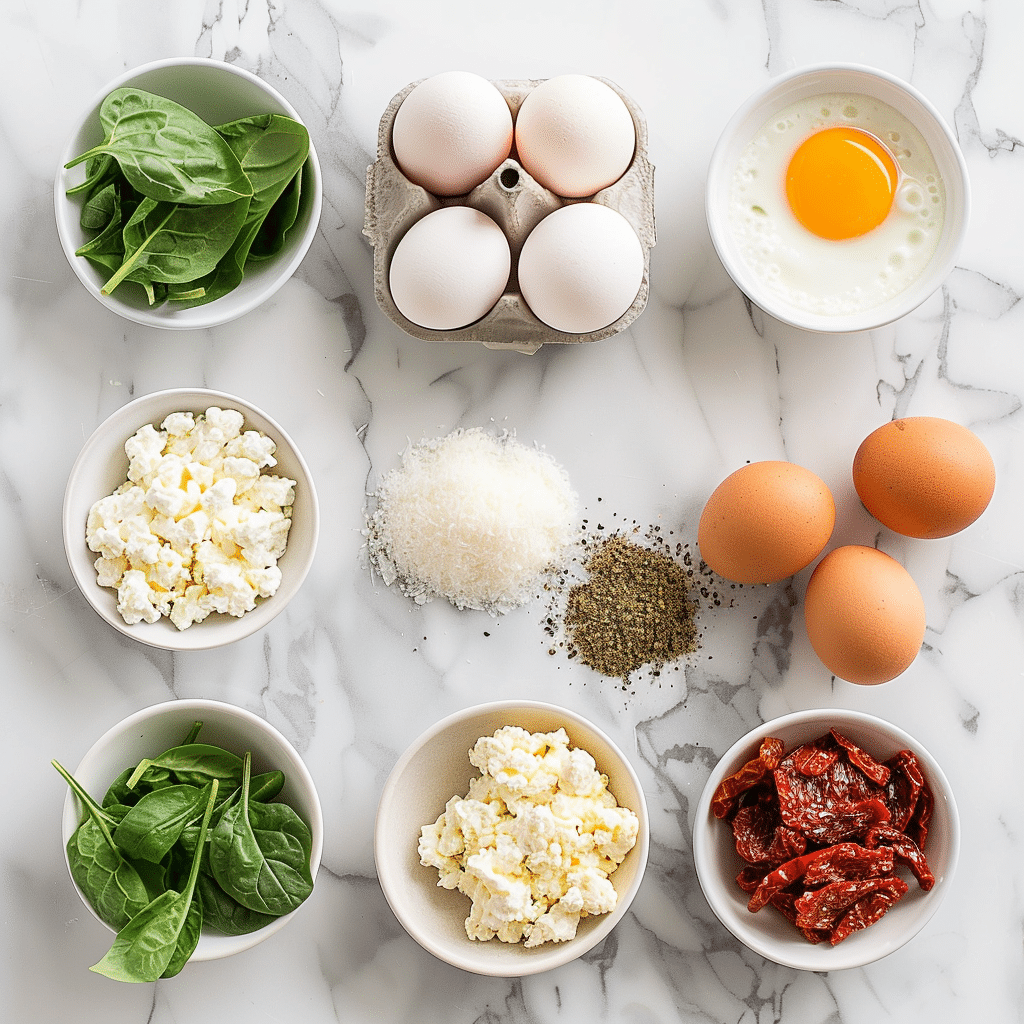 Ingredients for high protein cottage cheese egg bites on a counter
