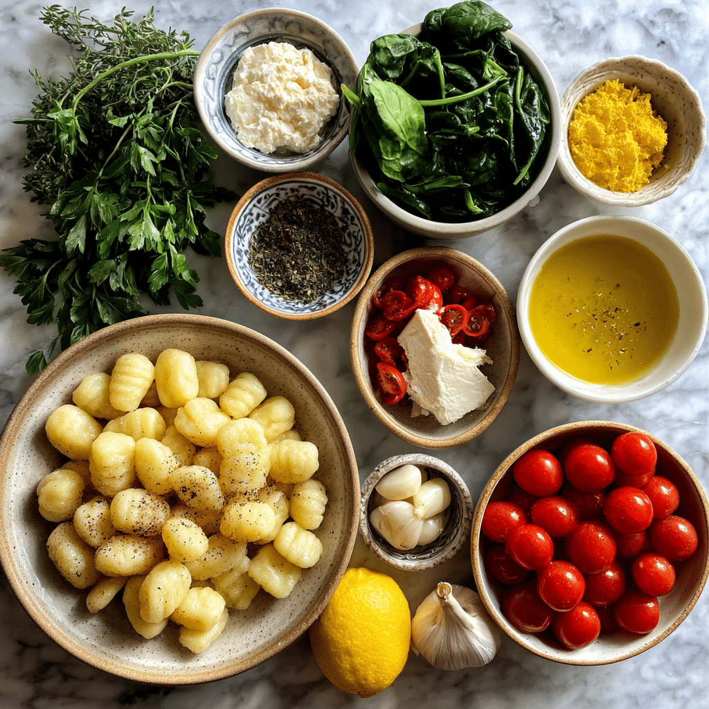 Ingredients for Mediterranean gnocchi easy healthy dinner