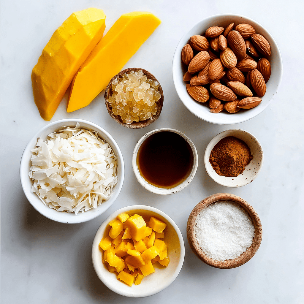 ingredients for paleo mango coconut almond protein bars