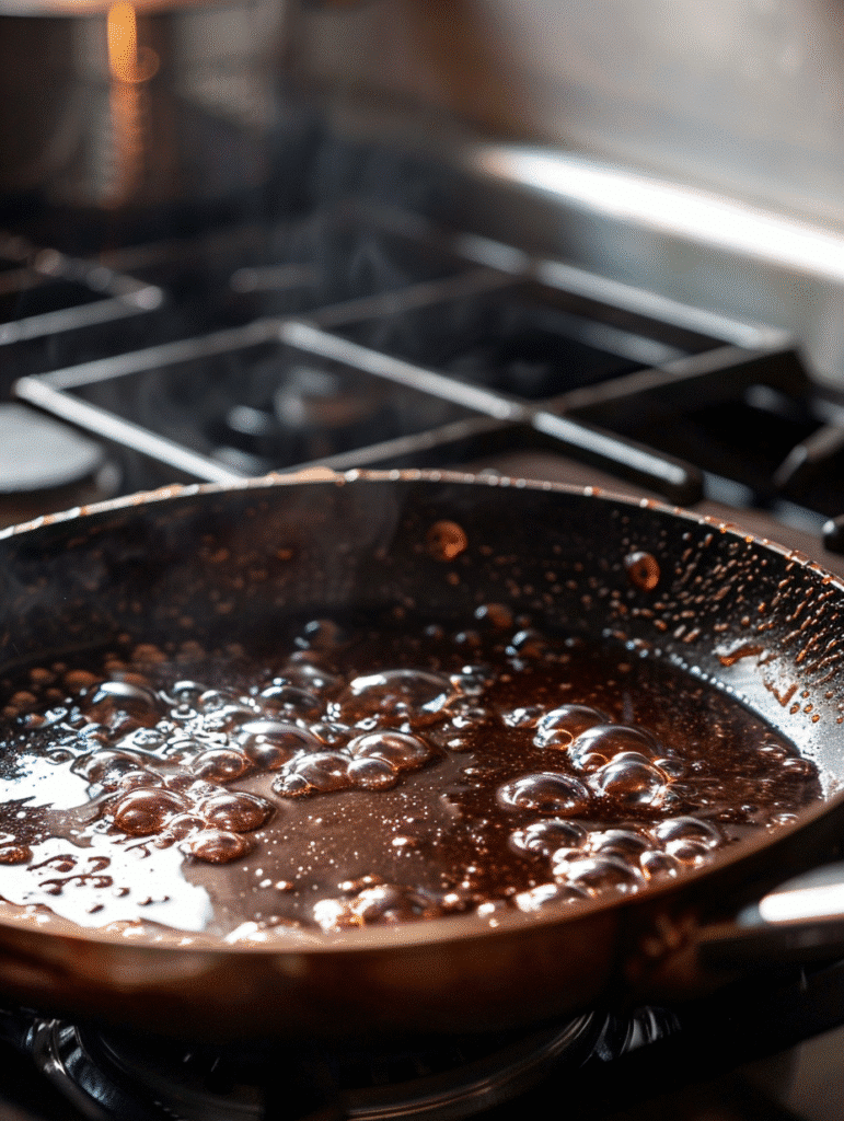 chocolate peanut butter chickpea pancakes cooking on skillet