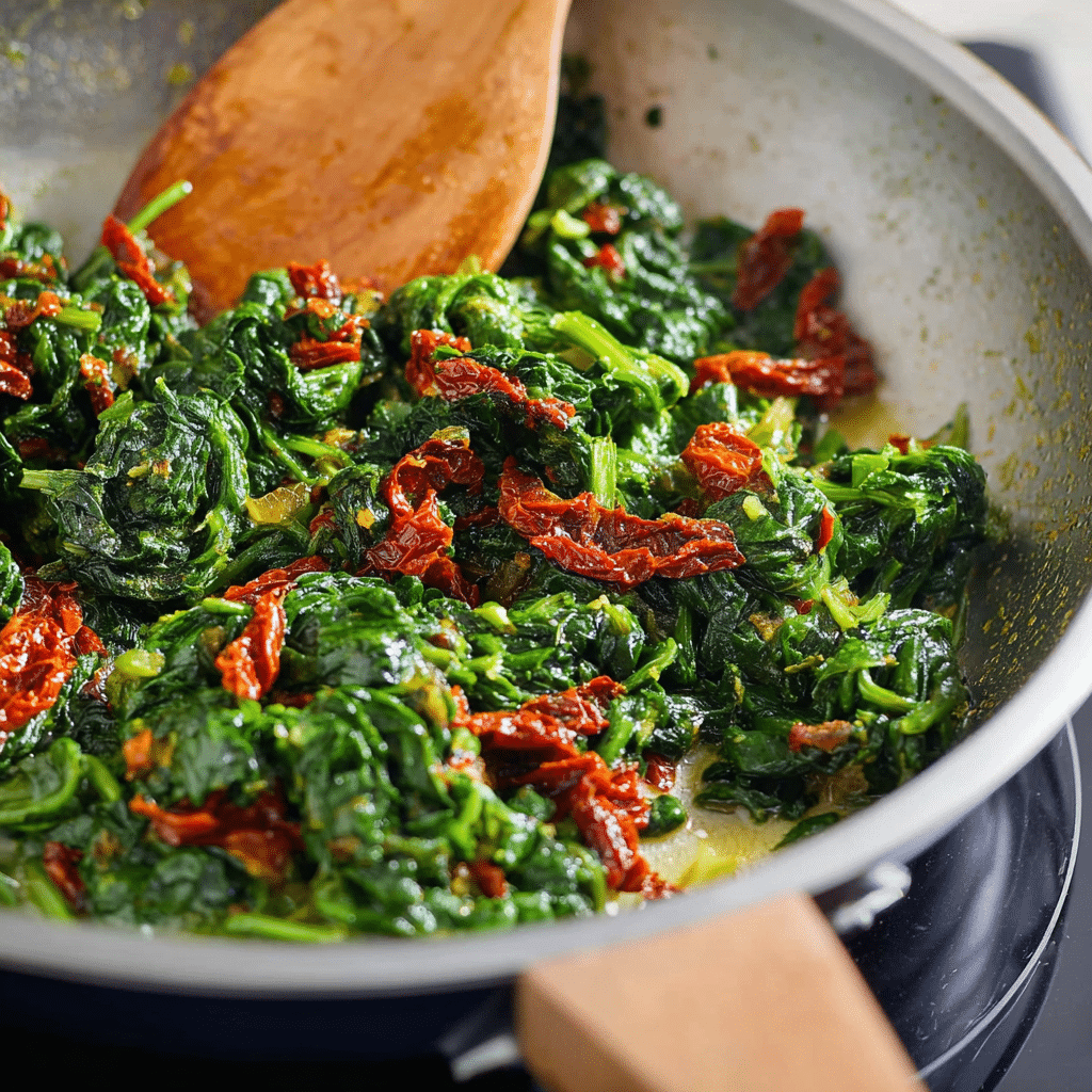 sautéed spinach with sun-dried tomatoes for sheet pan spinach egg white wraps