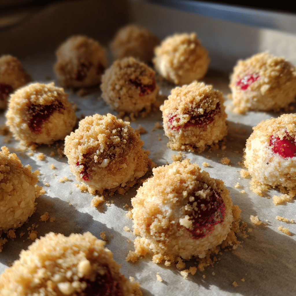 Unbaked strawberry almond cookies on a baking tray