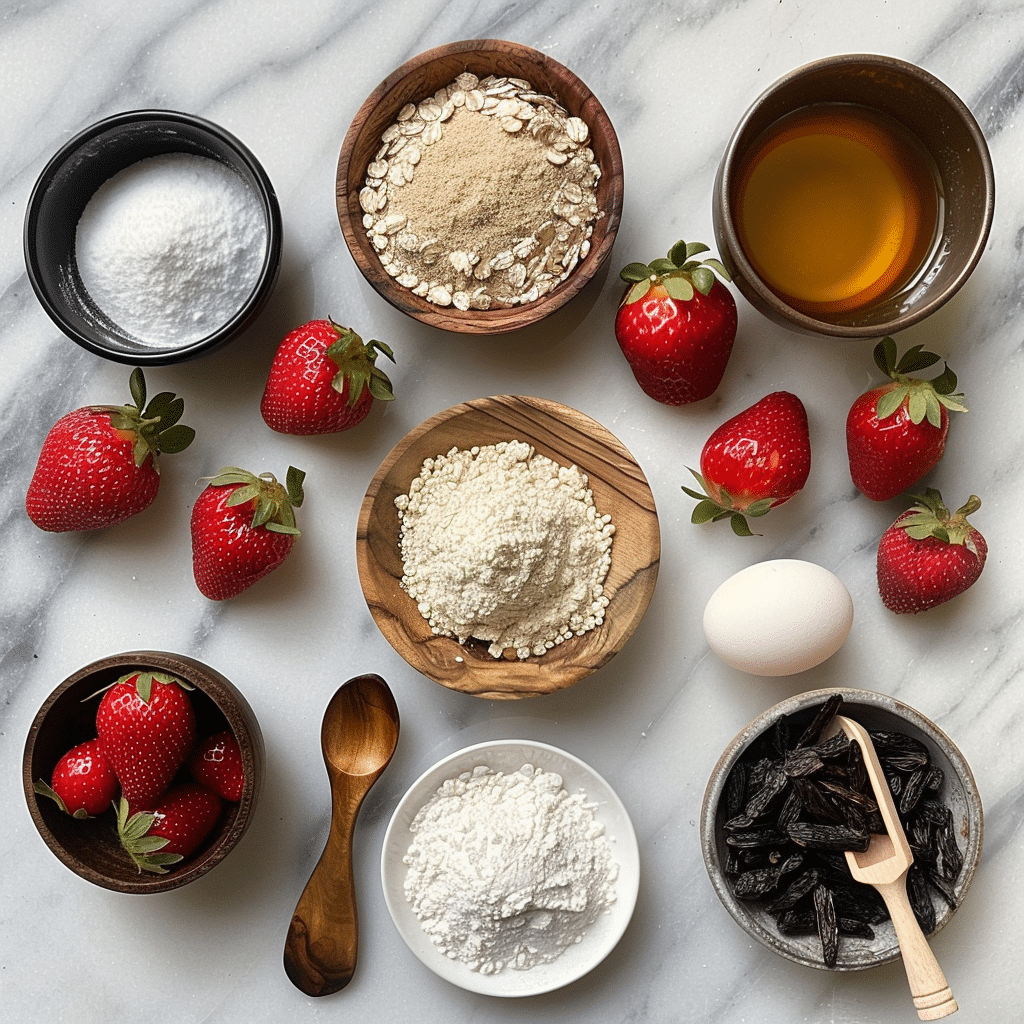 Ingredients for strawberry crumble almond cookies gluten free