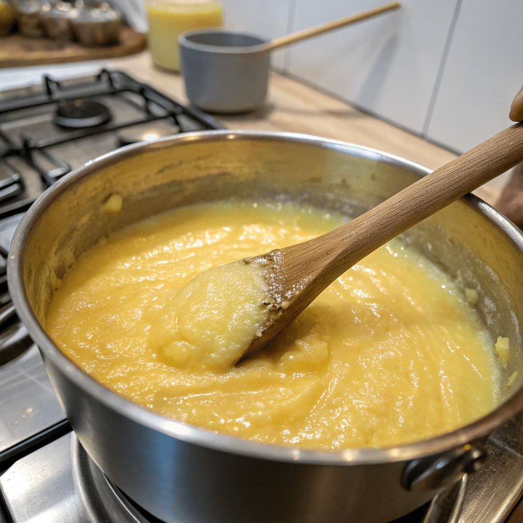 Preparing custard for banana cream pie