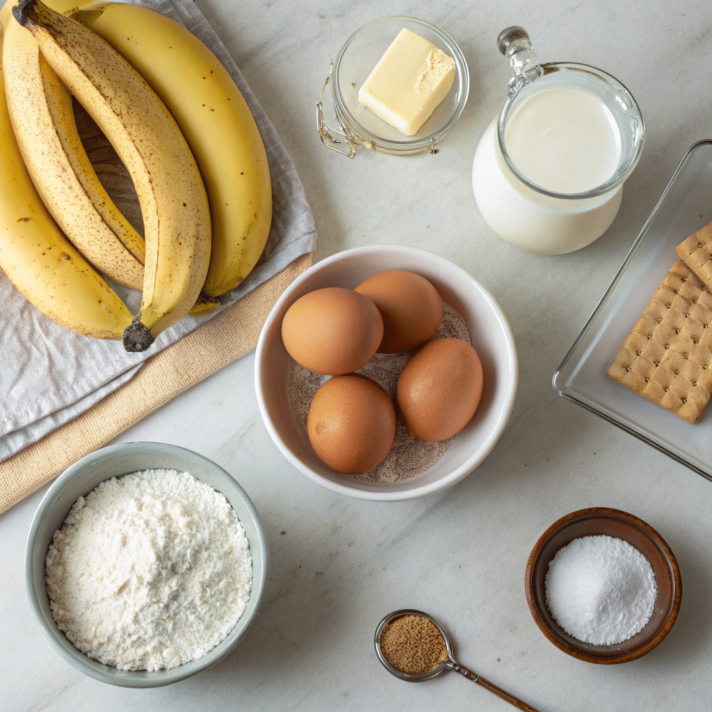 Banana Cream Pie ingredients including bananas, eggs, and vanilla