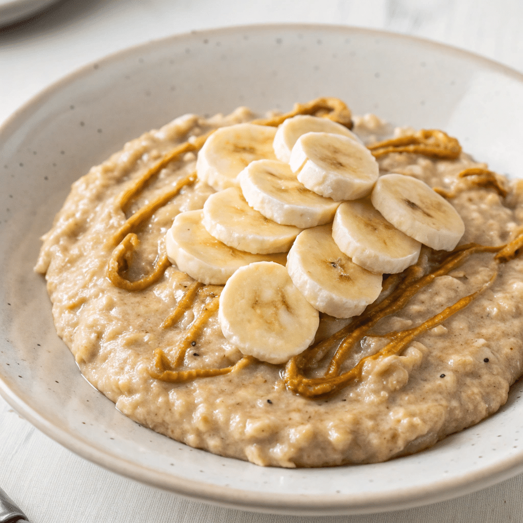Cashew butter banana overnight oats gluten-free on plate
