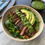 Chimichurri steak salad with avocado recipe card image