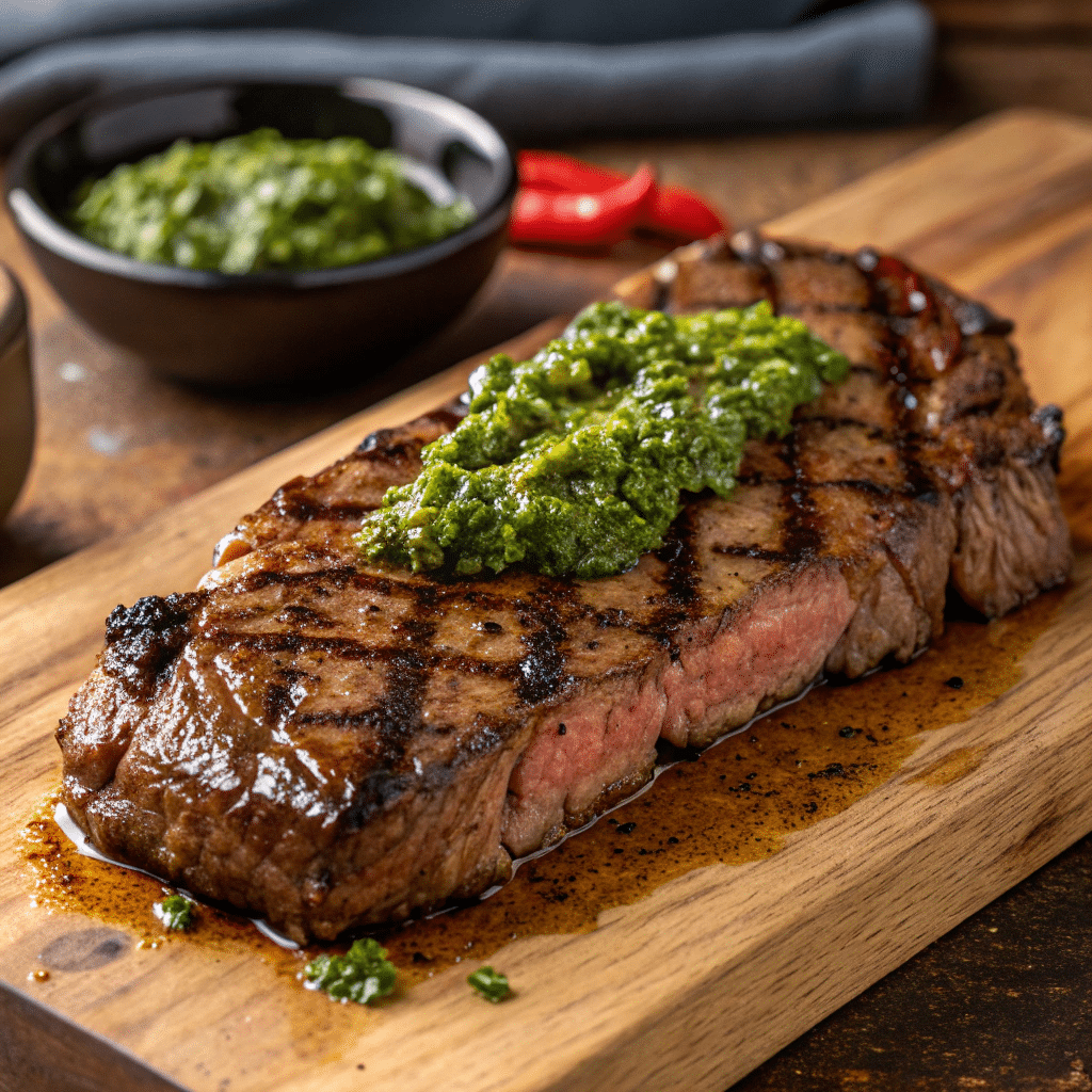 Sliced grilled steak with chimichurri for steak salad , chimichurri steak salad with avocado