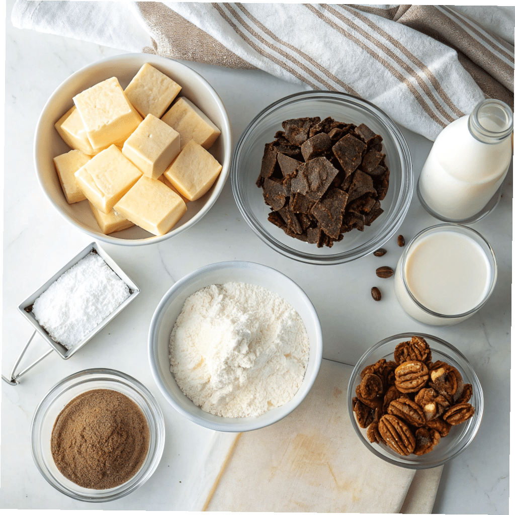 ingredients for chocolate delight dessert laid out