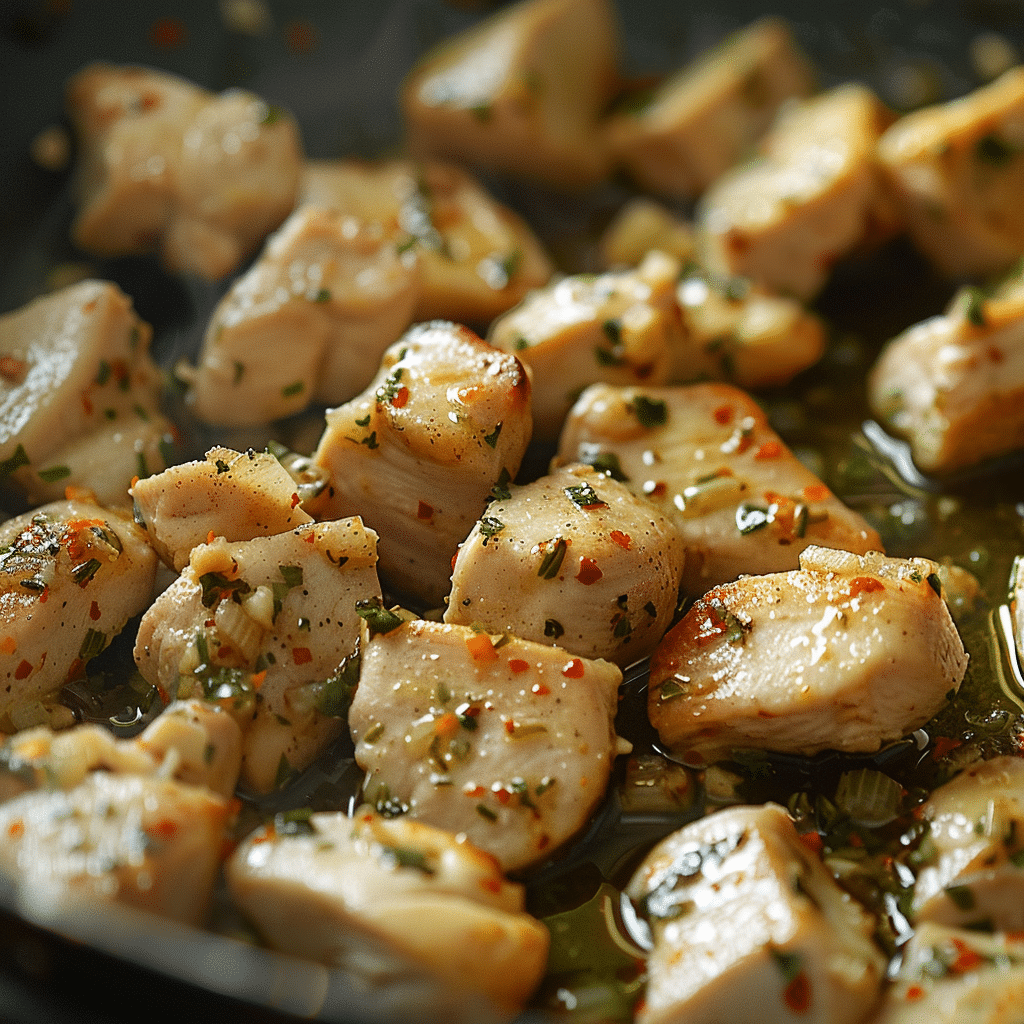 Step-by-step making of creamy garlic pesto chicken pasta,Creamy Garlic Pesto Chicken Pasta