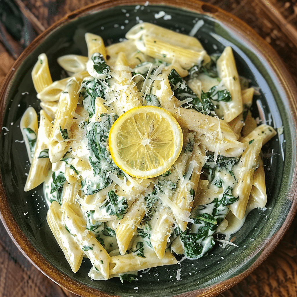 Served creamy spinach ricotta pasta