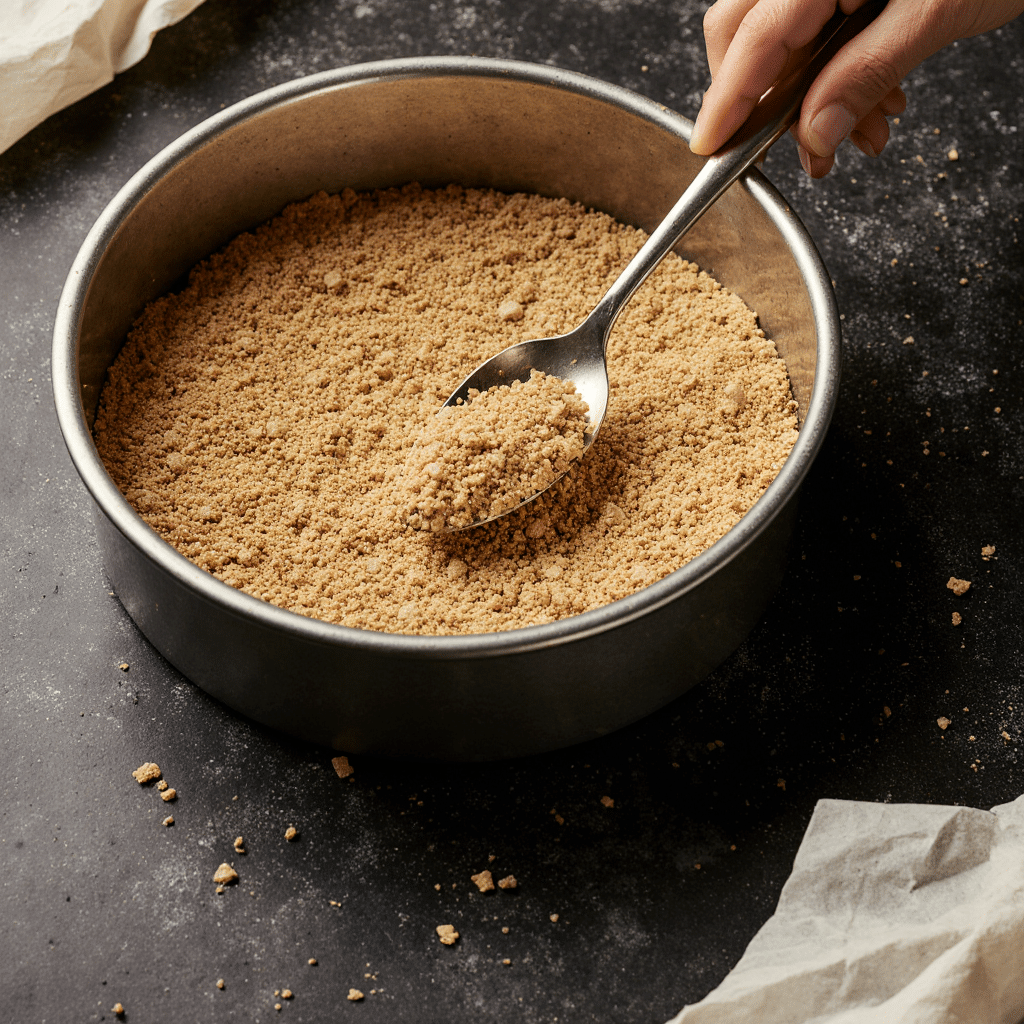 Professional hands making perfect graham cracker crust