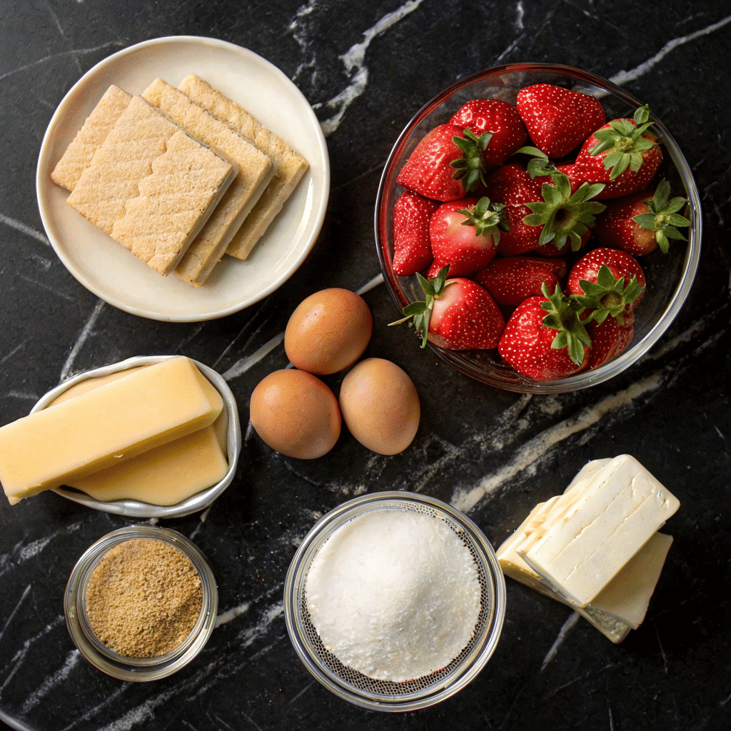 Premium ingredients for luxury strawberry cheesecake