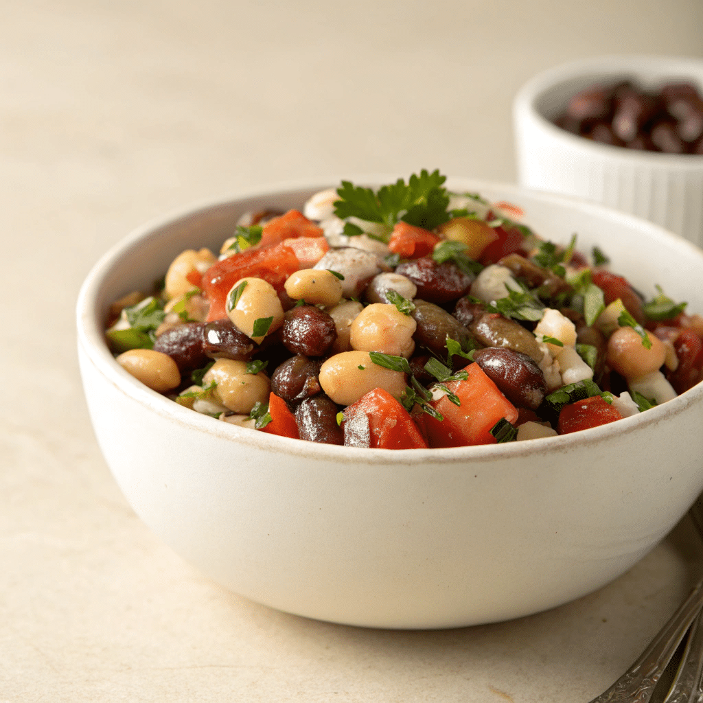Mediterranean dense bean salad freshly mixed