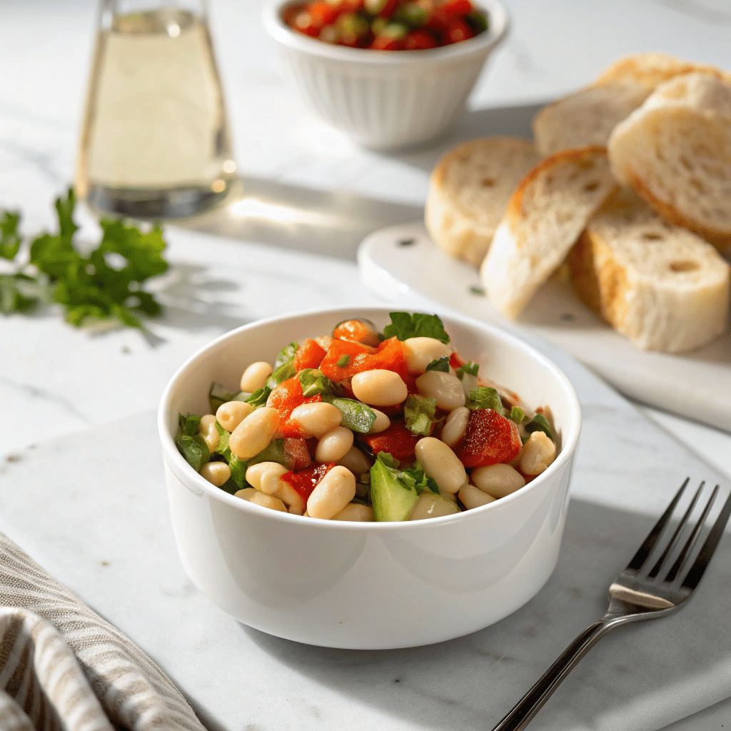 Individual serving of Mediterranean dense bean salad