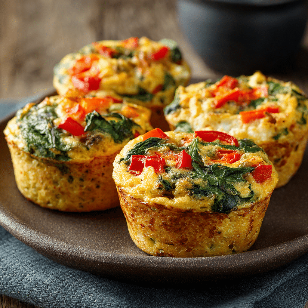 Freshly baked gluten-free egg muffins with vegetables cooling in a muffin tin