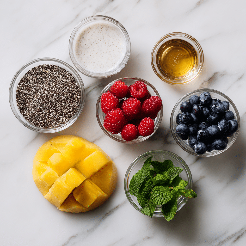 Ingredients for chia pudding meal prep