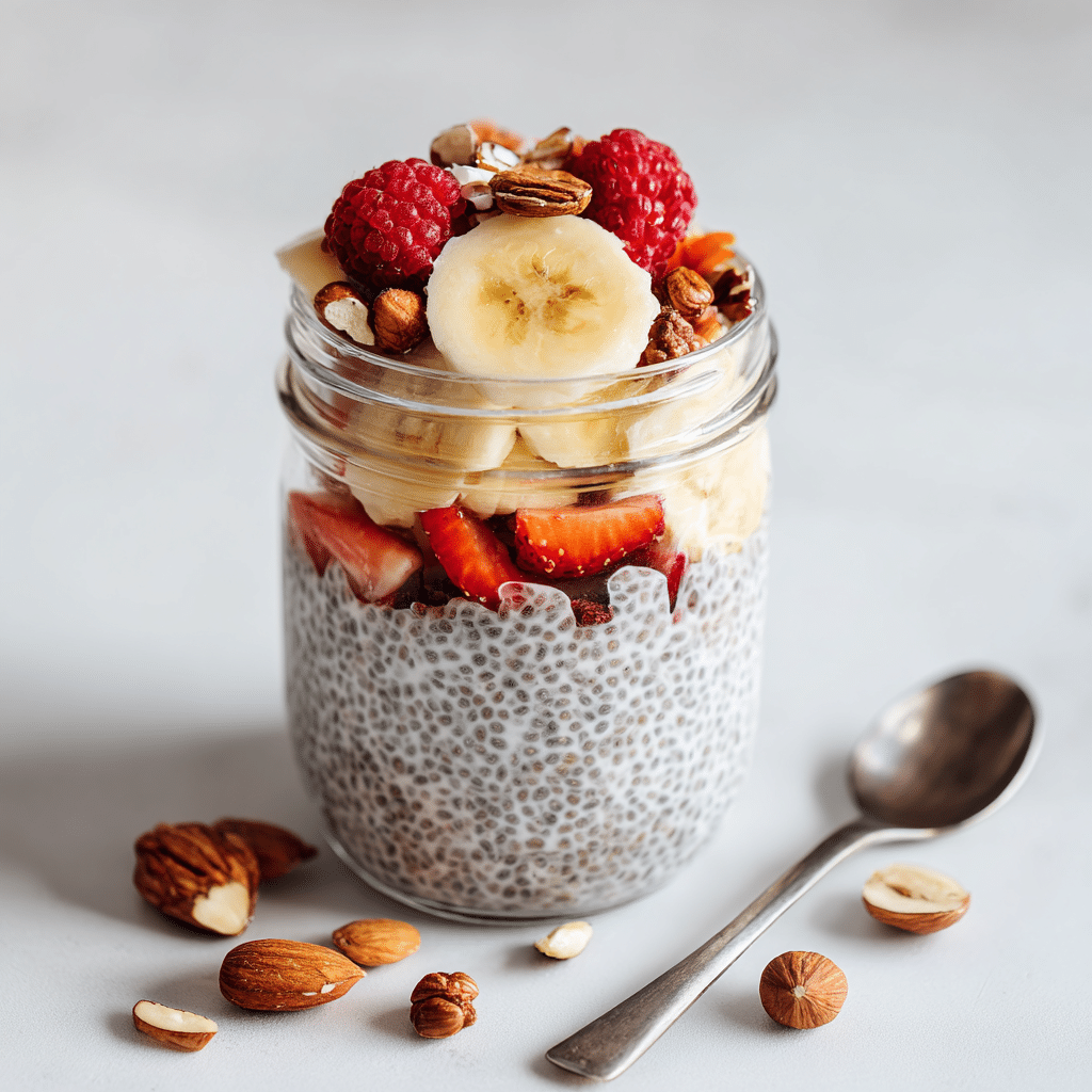 Served chia pudding with toppings