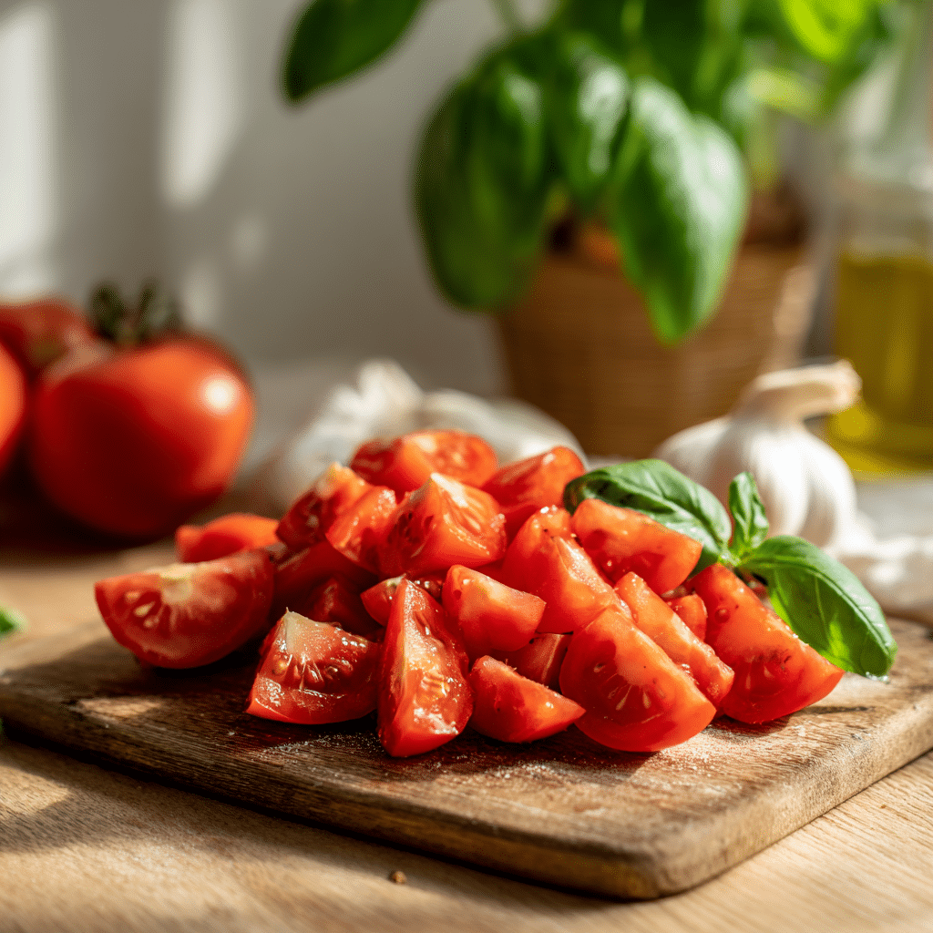 Dicing tomatoes for gluten-free bruschetta topping