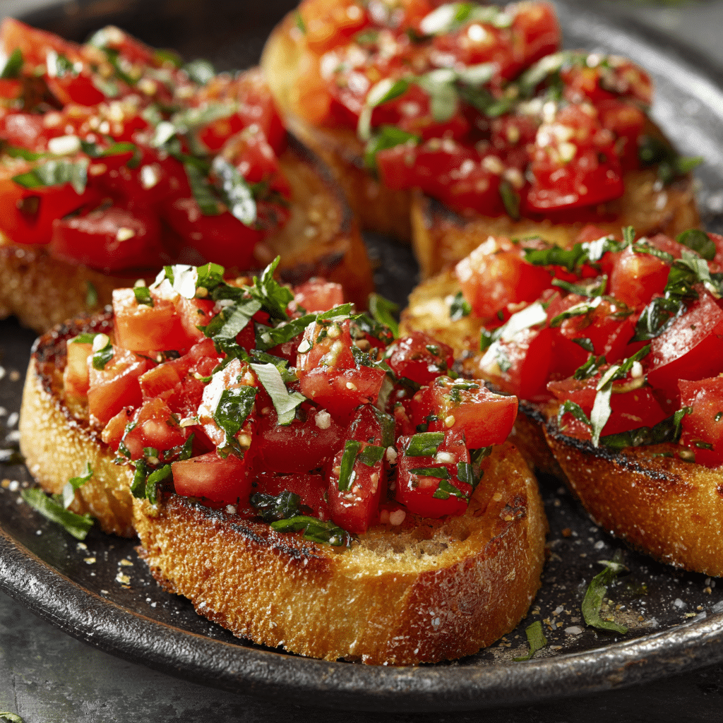 Gluten-free bruschetta with crispy bread topped with fresh tomatoes, garlic, and herbs