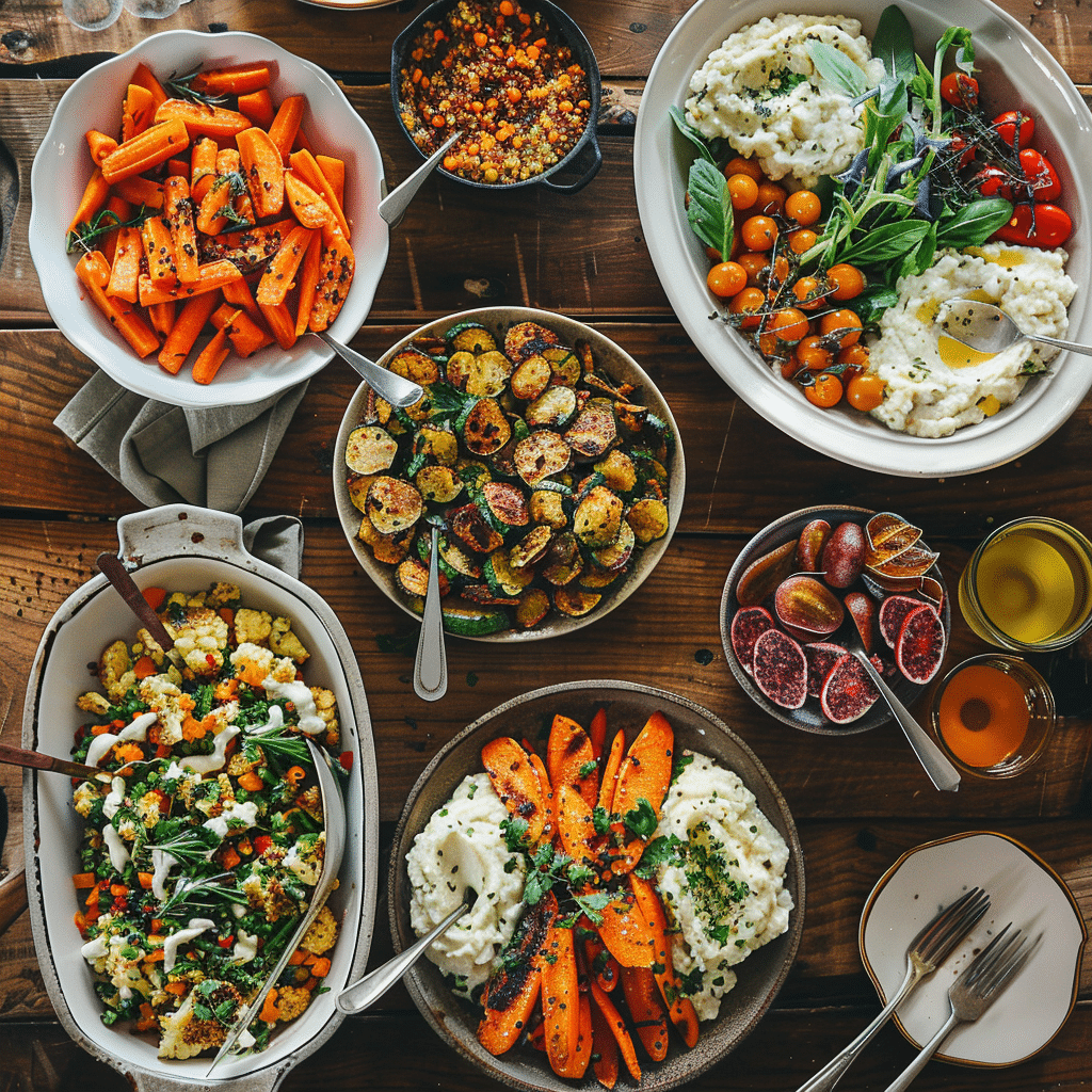 Easy gluten free sides on a rustic dinner table