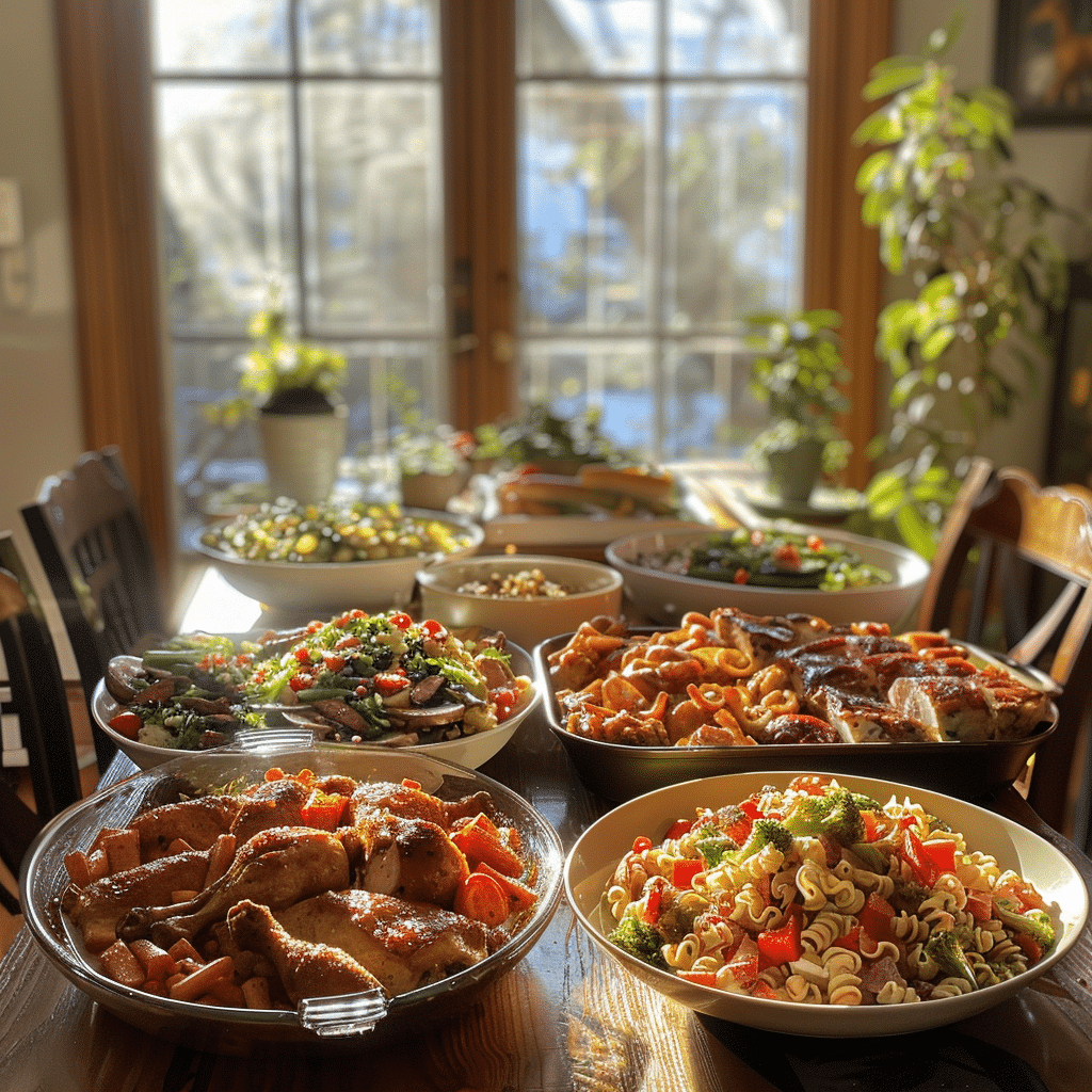 Family-friendly gluten free meals served on a family kitchen table
