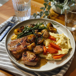 Served one-pan gluten free meals on plate