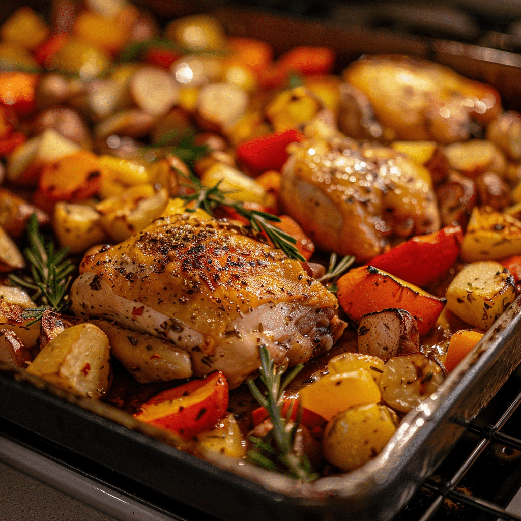 One-pan gluten free meal roasting in the oven