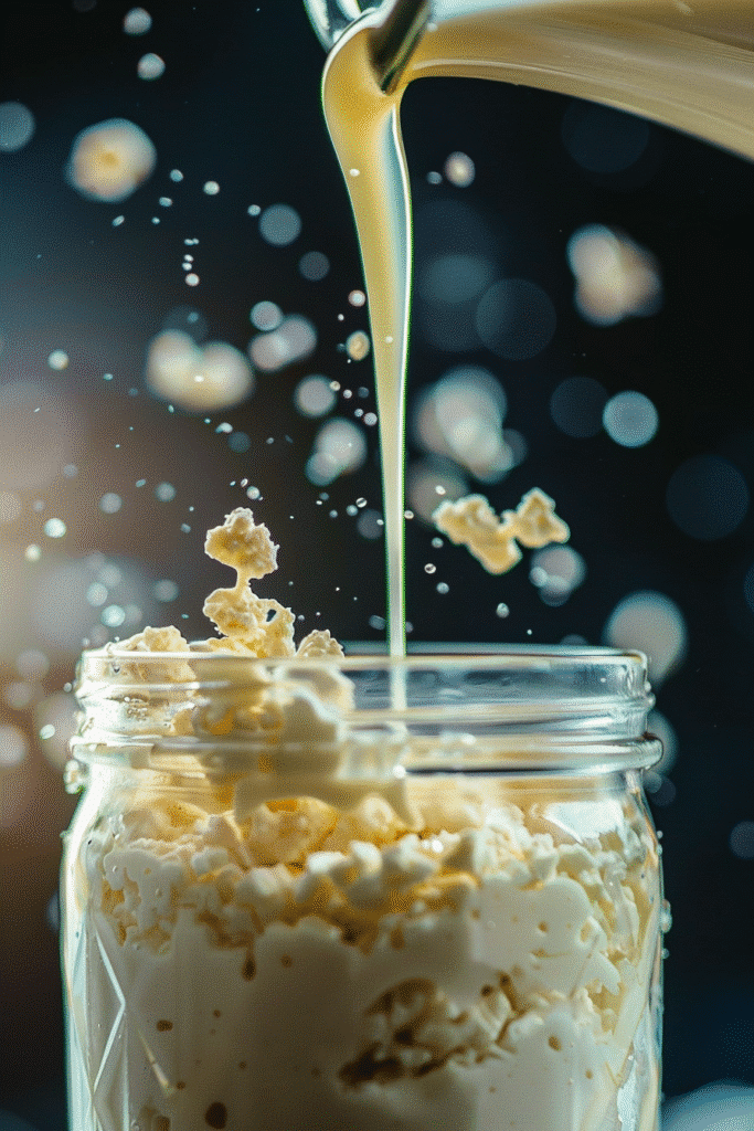 adding milk and cottage cheese to overnight oats