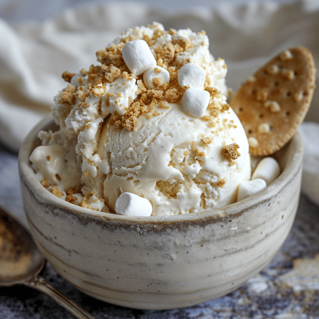 Cottage cheese ice cream with graham cracker crumbs and mini marshmallows