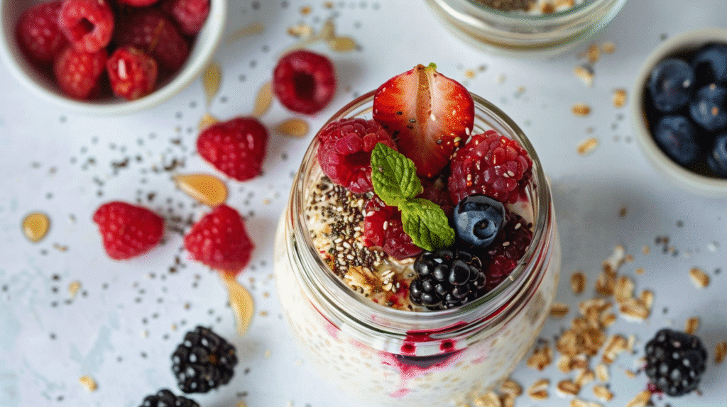 cottage cheese overnight oats in jar