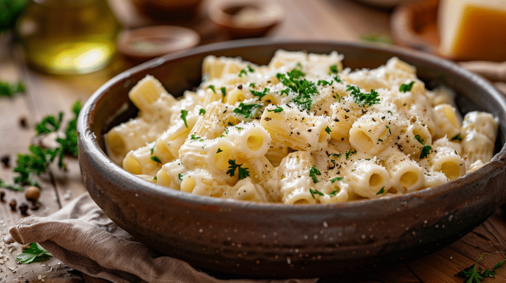 creamy cottage cheese pasta sauce over rigatoni