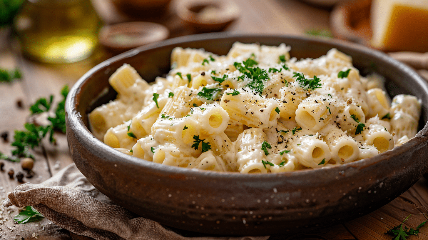 creamy cottage cheese pasta sauce over rigatoni