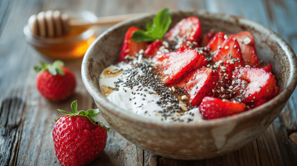 Cottage cheese protein bowl with healthy toppings