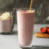 Cottage Cheese Smoothie Recipe in tall glass with fruit