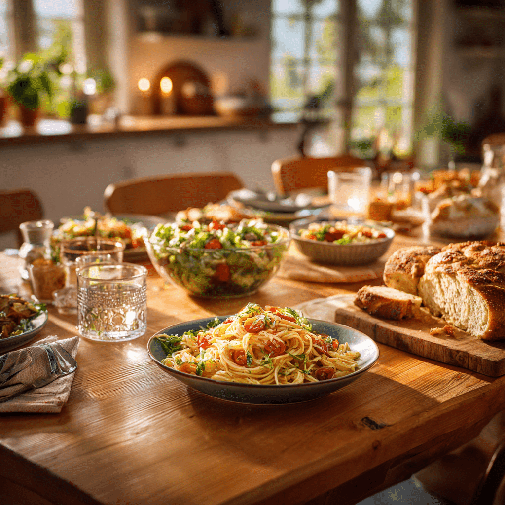 Family-friendly gluten free meals served on a dining table