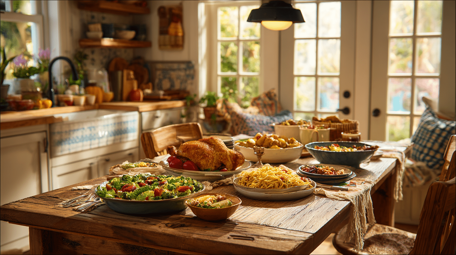 Family-friendly gluten free meals served on a family kitchen table