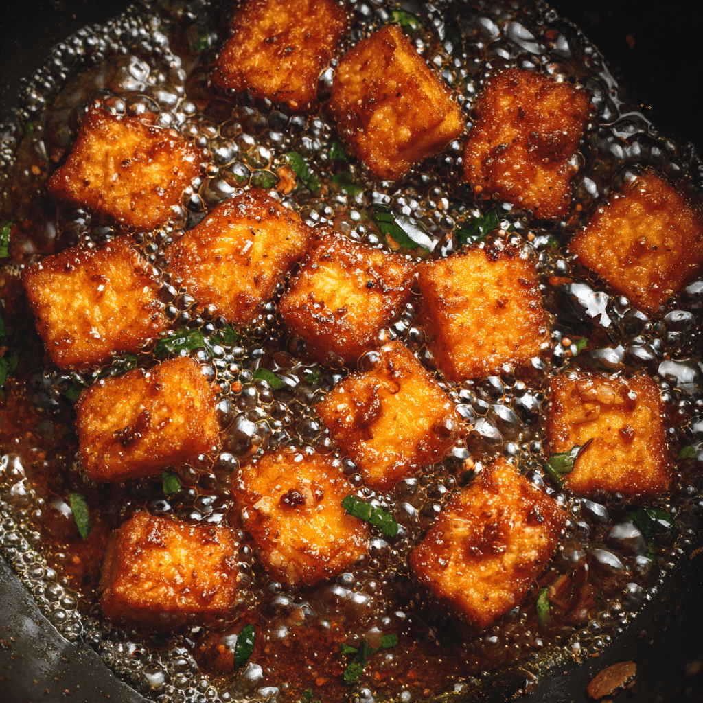 Tofu koliwada frying in hot oil