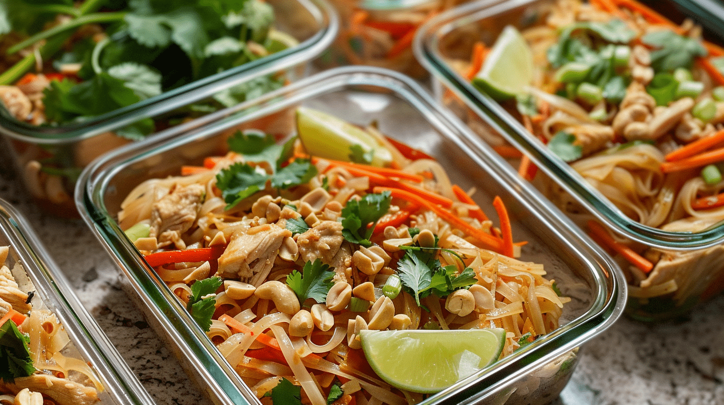 Gluten-Free Chicken Pad Thai Meal Prep in containers