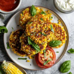 Gluten free corn fritters recipe card layout